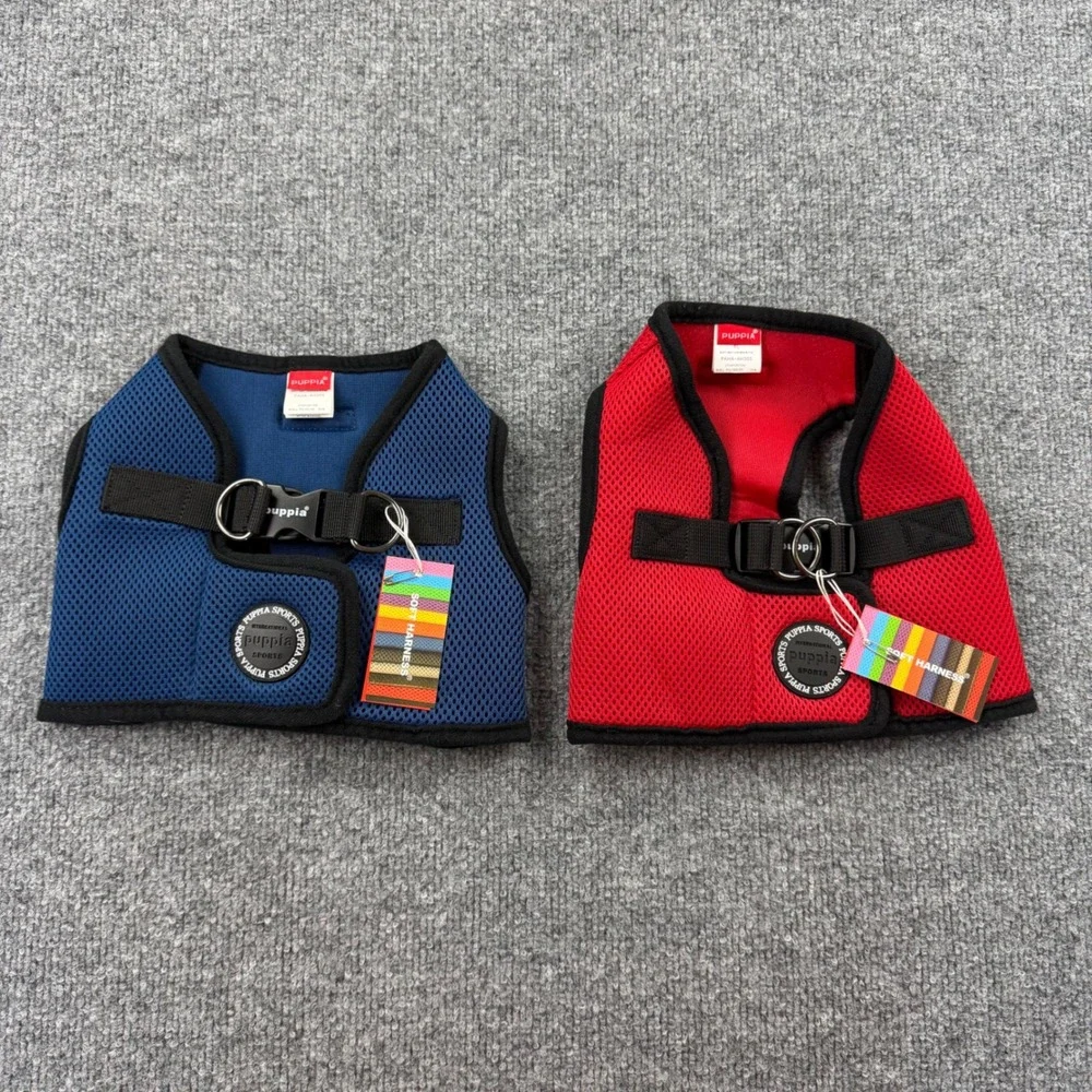 Puppia Soft Vest Harness B XL Red Navy Blue Bundle 2-Pack Mesh Dog Harness NEW